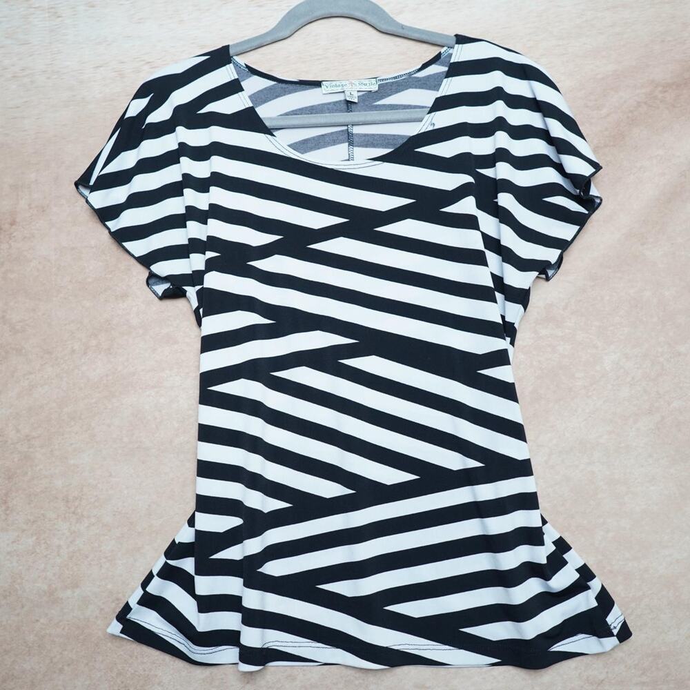 Vintage Suzie Zebra Print Top USA L 90s